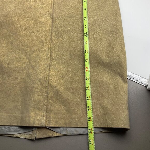 VTG Lux Sz 5 Gold Metallic Matte Leather Pencil Skirt Old Money Y2K Night Out - Picture 4 of 11
